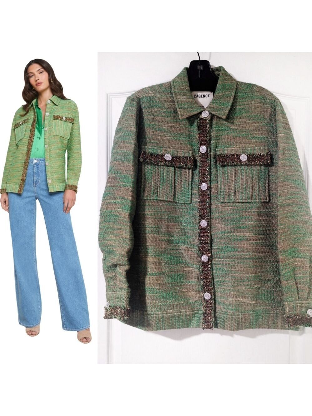 L'agence | Jeanine Tweed Shacket In Fern